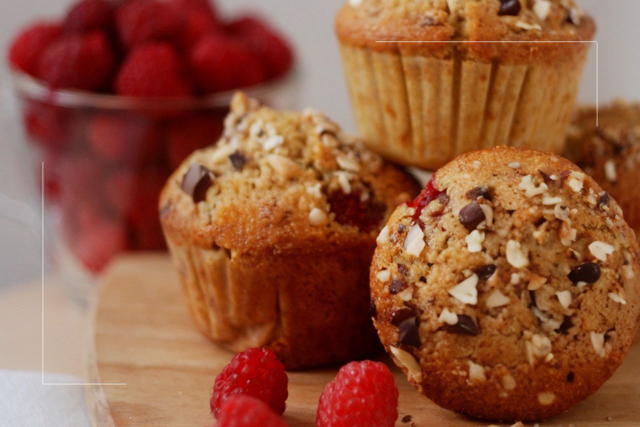 Muffins pépites chocolat noir & framboises, riches en fibres