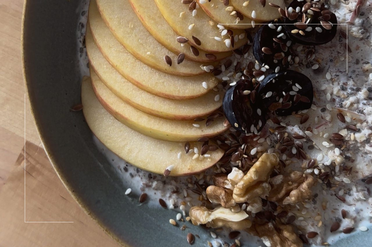 Bircher pommes, noix et reishi